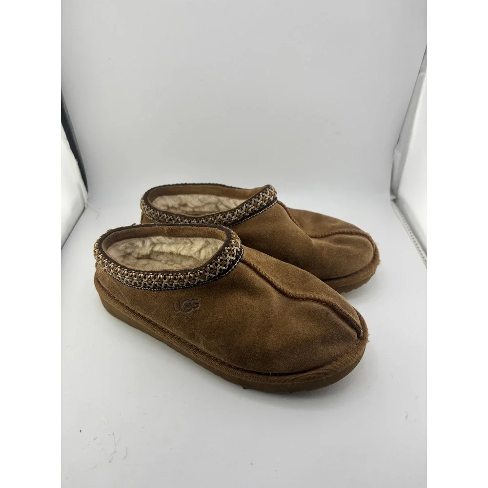 UGG Kids Tasman Suede Slippers Chestnut Brown Size 2 1019066K